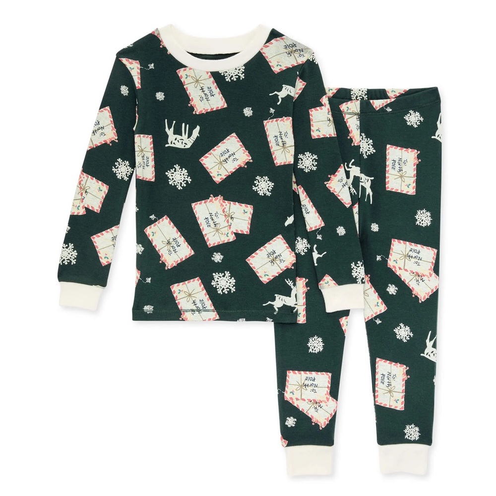 Burt’s Bees Baby NWT 2T toddler two piece pajamas Letters to Santa